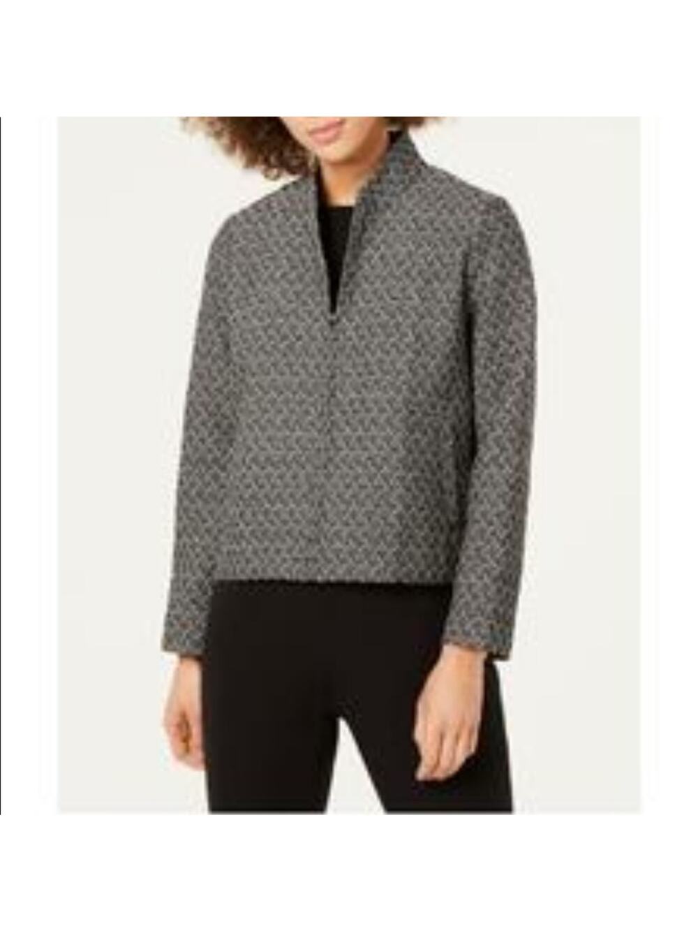 Eileen Fisher | Grey Zip Up Jacket Rosette Jacquard Small